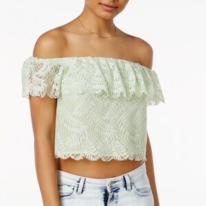 Guess Off-Shoulder Lace Cropped Blouse - Mint‎ Green